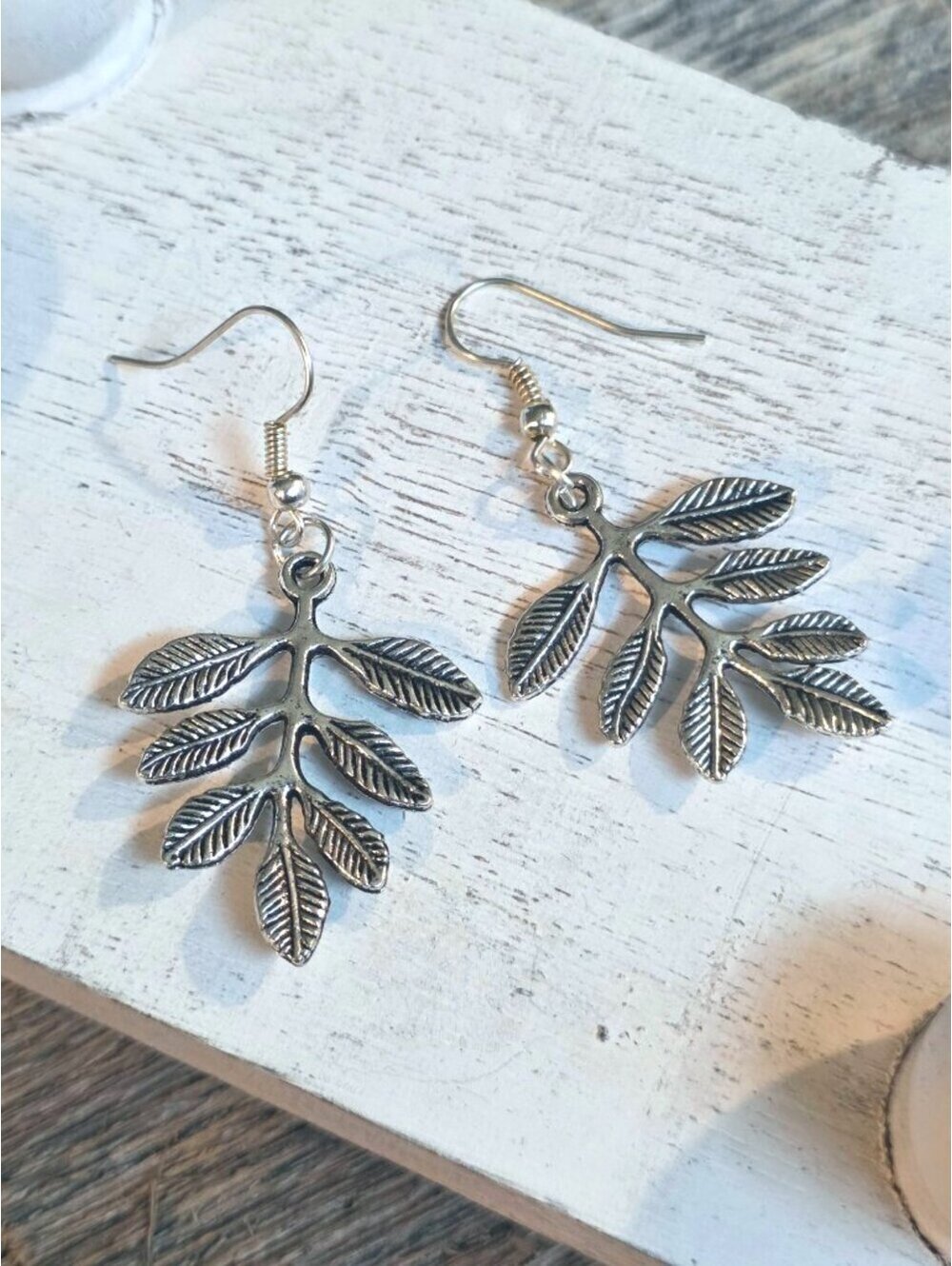 Artsy Carved Leaves on Tree Branch Antiqued Silver Plated Dangle Earrings